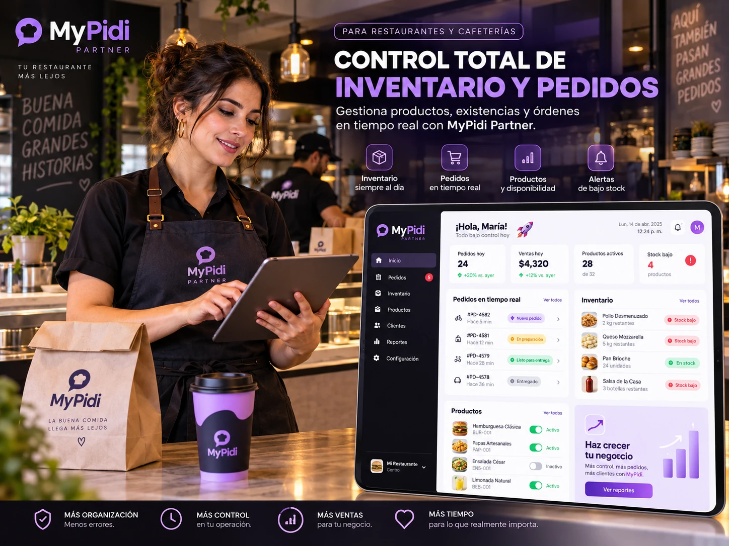 Ilustración de MyPidi Partner con inventario y pedidos