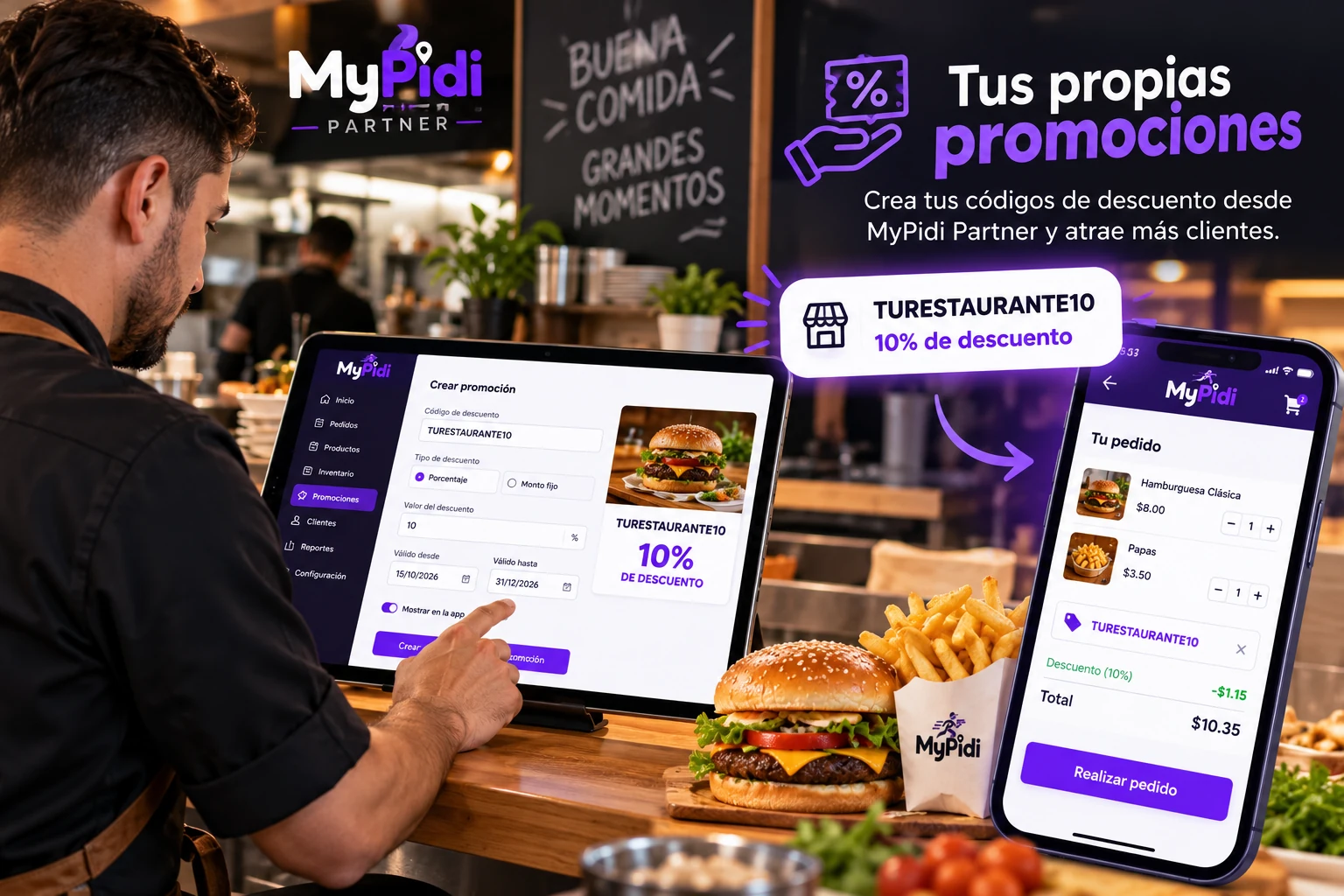 Ilustración de MyPidi Partner creando códigos promocionales